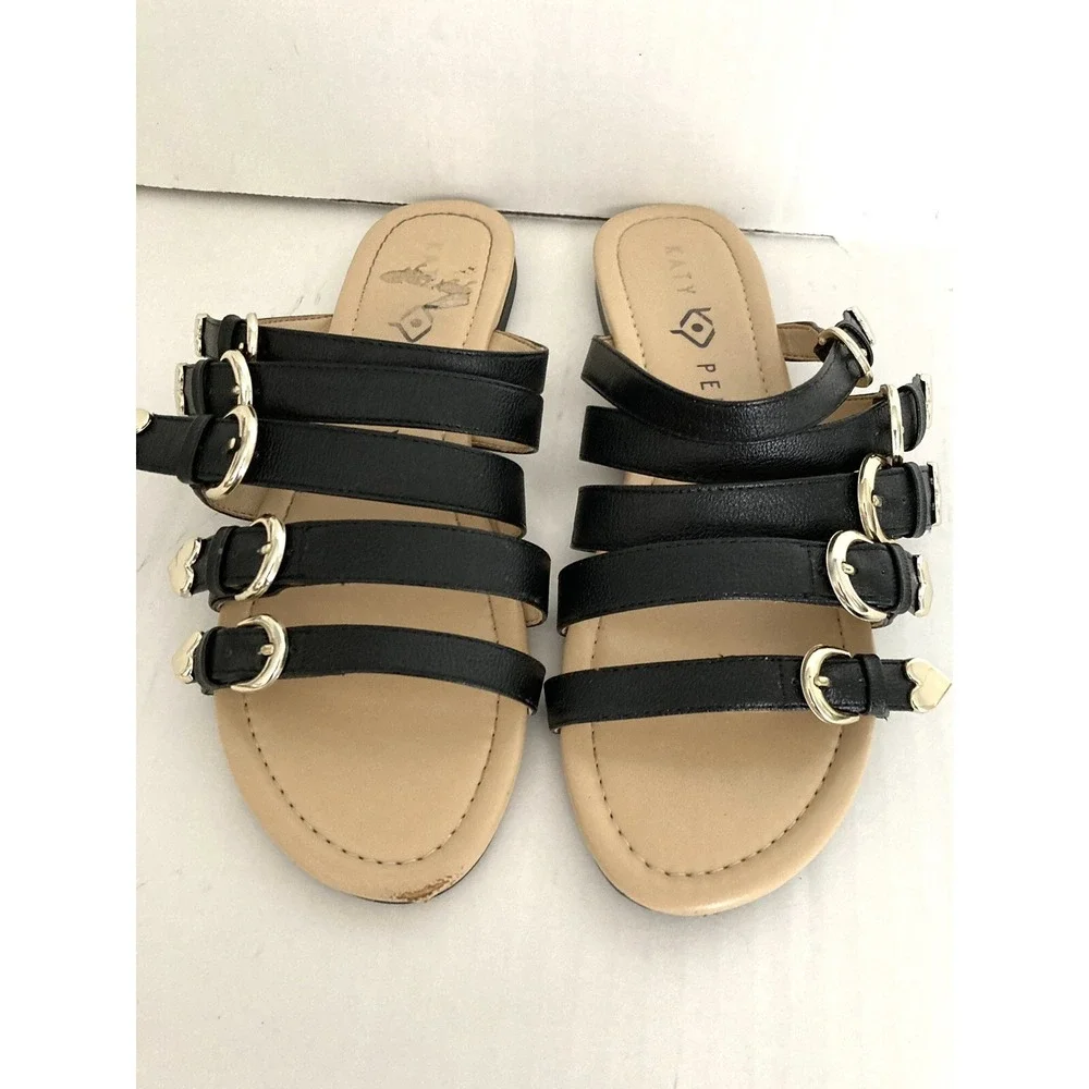 Katy Perry‎ sandals Black Size 6.5 Straps Hearts slip on Coastal Grung